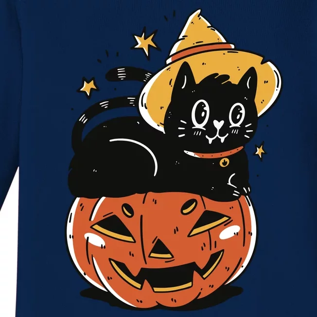 Pumpkin Cat Halloween Cute Festive Baby Long Sleeve Bodysuit