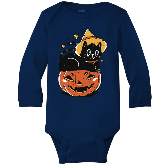 Pumpkin Cat Halloween Cute Festive Baby Long Sleeve Bodysuit