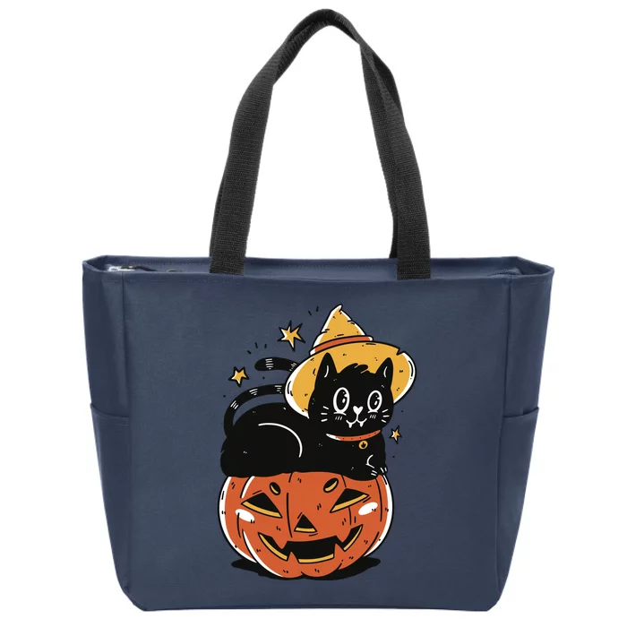 Pumpkin Cat Halloween Cute Festive Zip Tote Bag