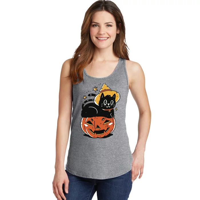 Pumpkin Cat Halloween Cute Festive Ladies Essential Tank