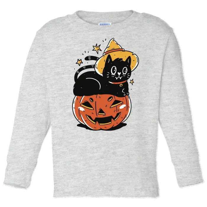 Pumpkin Cat Halloween Cute Festive Toddler Long Sleeve Shirt