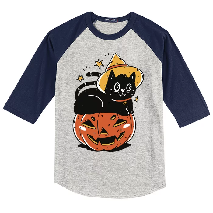 Pumpkin Cat Halloween Cute Festive Kids Colorblock Raglan Jersey