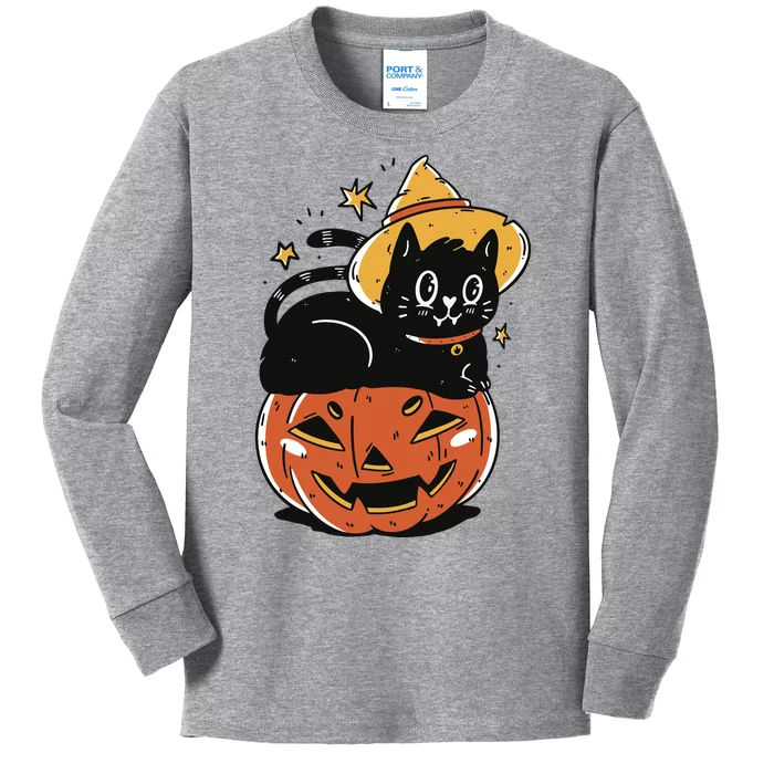 Pumpkin Cat Halloween Cute Festive Kids Long Sleeve Shirt