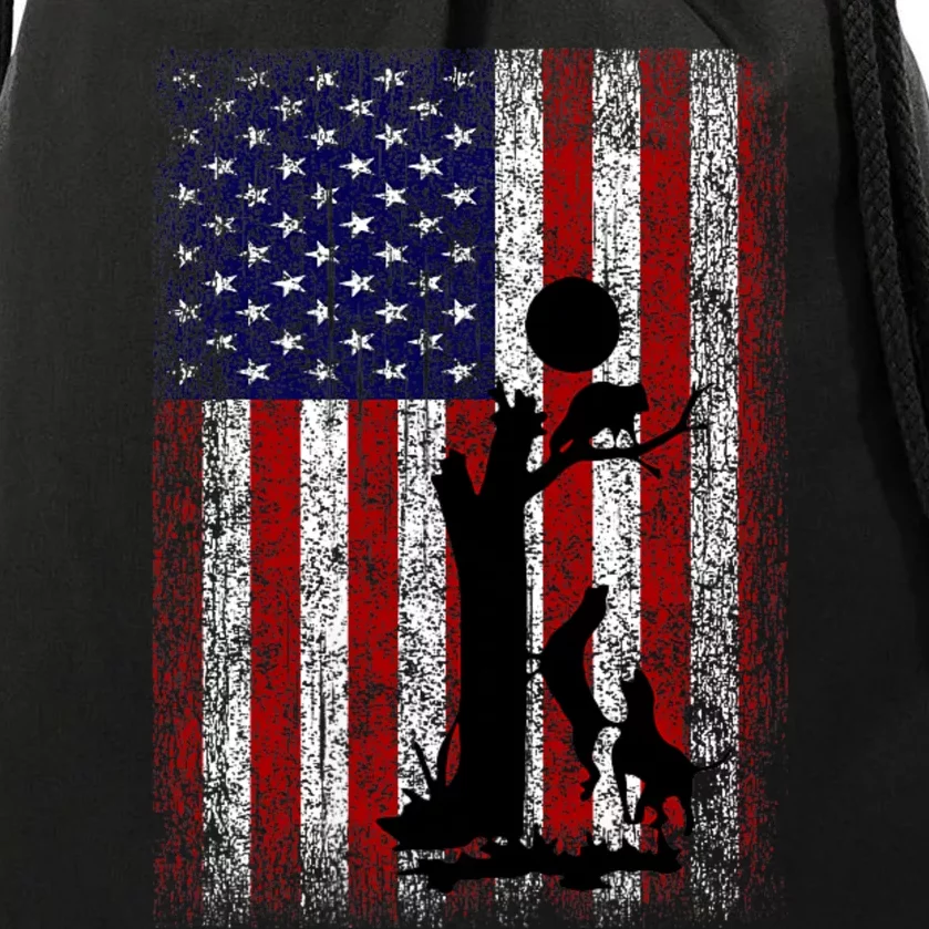 Patriotic Coon Hunting Dogs American Flag Drawstring Bag