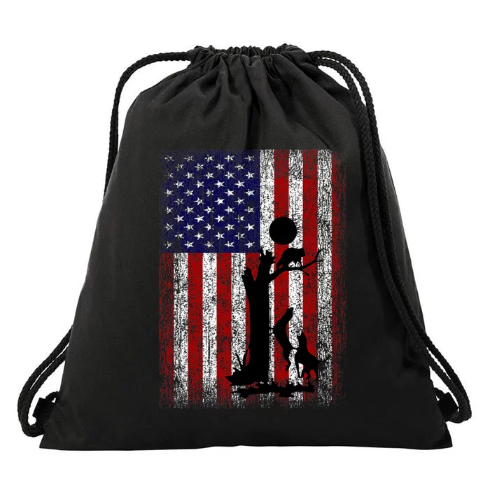 Patriotic Coon Hunting Dogs American Flag Drawstring Bag