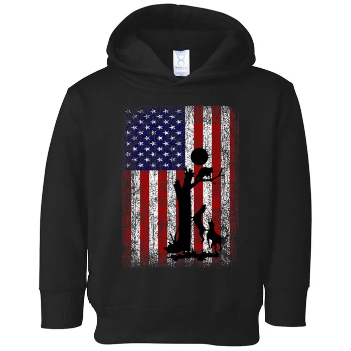 Patriotic Coon Hunting Dogs American Flag Toddler Hoodie