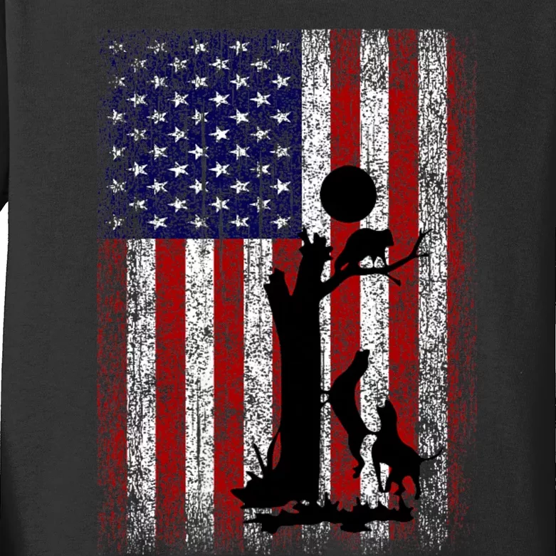 Patriotic Coon Hunting Dogs American Flag Kids Long Sleeve Shirt