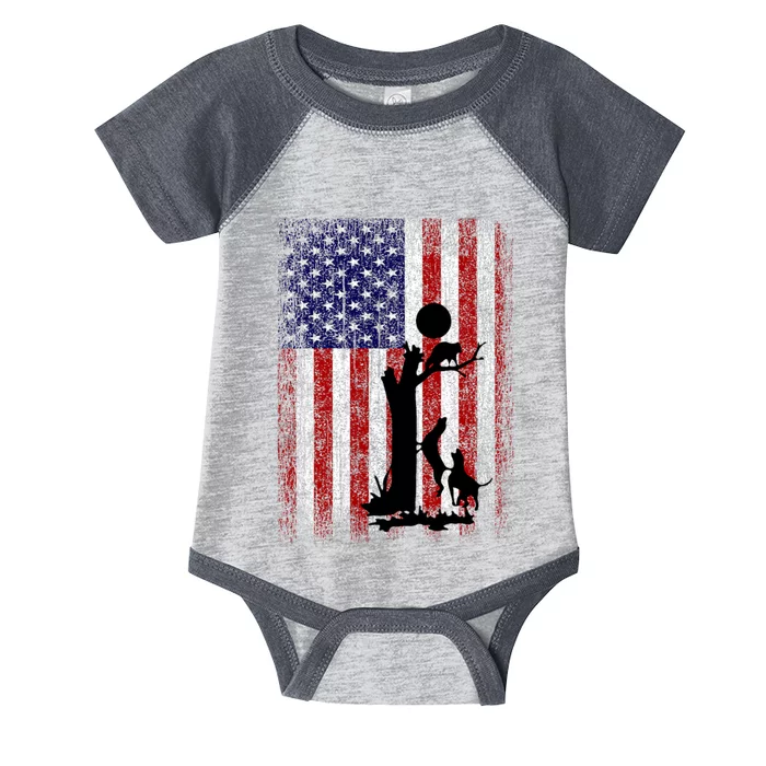 Patriotic Coon Hunting Dogs American Flag Infant Baby Jersey Bodysuit