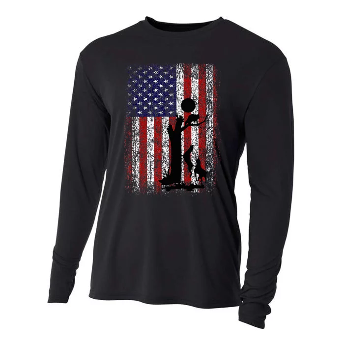 Patriotic Coon Hunting Dogs American Flag Cooling Performance Long Sleeve Crew