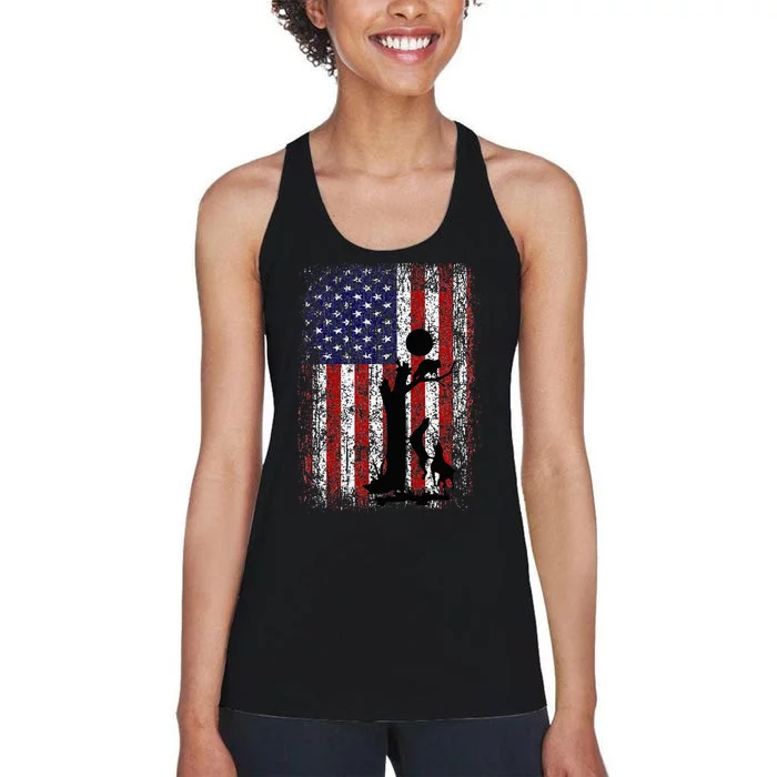 Patriotic Coon Hunting Dogs American Flag Women's Racerback Tank