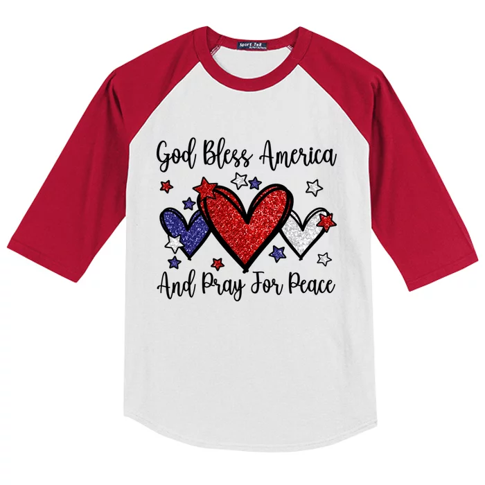 Patriotic Christian Hearts Pray For Peace God Bless America Gift Kids Colorblock Raglan Jersey