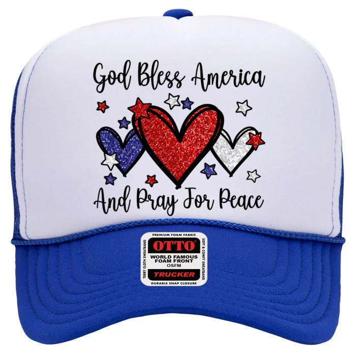 Patriotic Christian Hearts Pray For Peace God Bless America Gift High Crown Mesh Trucker Hat