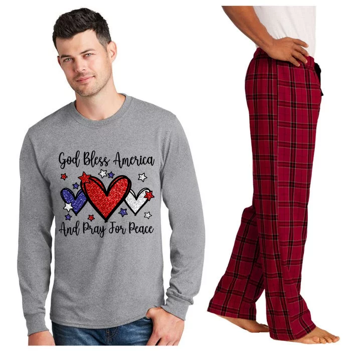 Patriotic Christian Hearts Pray For Peace God Bless America Gift Long Sleeve Pajama Set