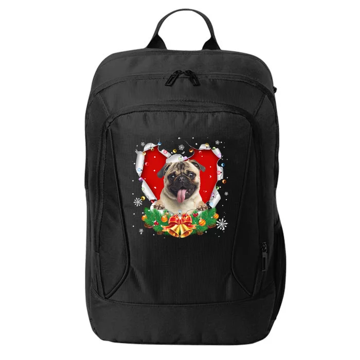 Pug Christmas Heart Santa Dog Lovers Ugly Sweater Xmas Cute Gift City Backpack