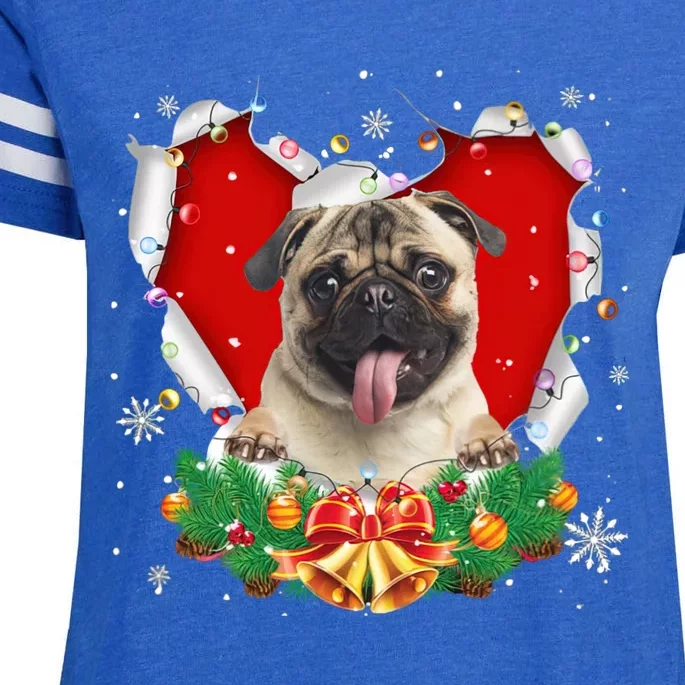 Pug Christmas Heart Santa Dog Lovers Ugly Sweater Xmas Cute Gift Enza Ladies Jersey Football T-Shirt