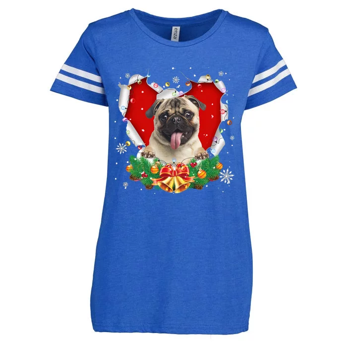 Pug Christmas Heart Santa Dog Lovers Ugly Sweater Xmas Cute Gift Enza Ladies Jersey Football T-Shirt