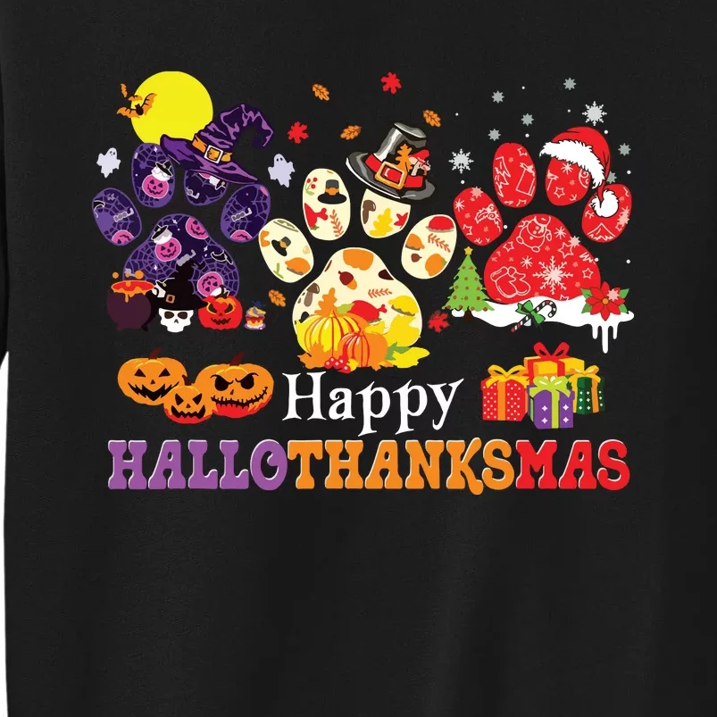 Paw Cat Happy Hallothanksmas Halloween Thanksgiving Xmas Sweatshirt