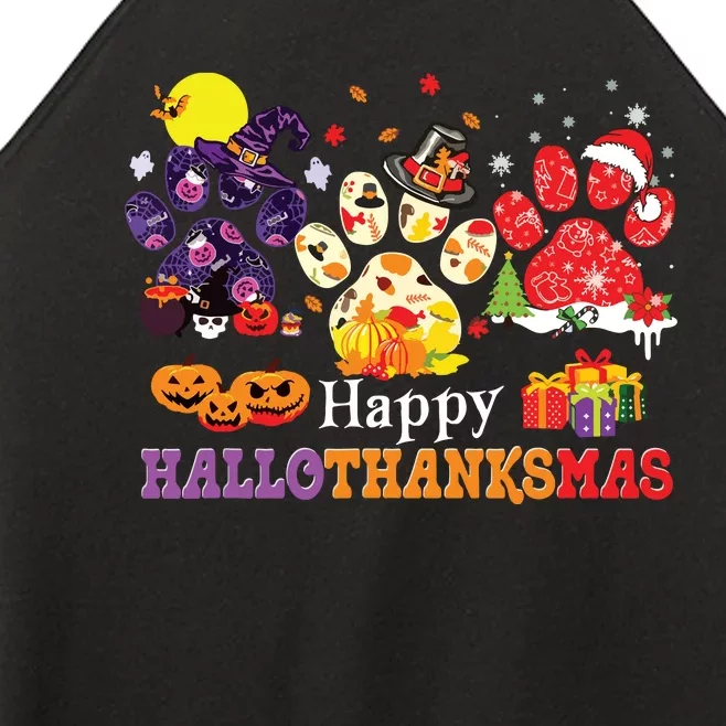 Paw Cat Happy Hallothanksmas Halloween Thanksgiving Xmas Women’s Perfect Tri Rocker Tank