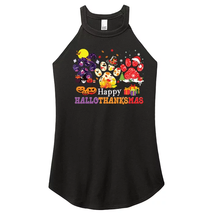 Paw Cat Happy Hallothanksmas Halloween Thanksgiving Xmas Women’s Perfect Tri Rocker Tank