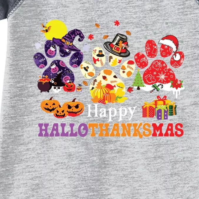 Paw Cat Happy Hallothanksmas Halloween Thanksgiving Xmas Infant Baby Jersey Bodysuit