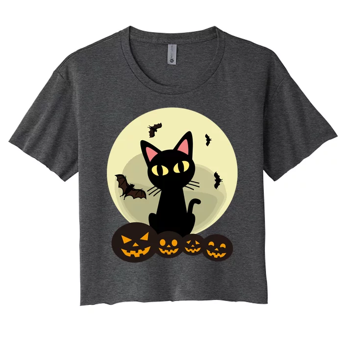 Pumpkin Cat Halloween Women's Crop Top Tee