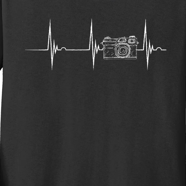 Photographer Camera Heartbeat EKG Pulse Photography Lover Kids Long Sleeve Shirt