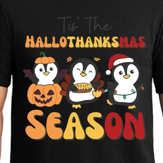 Penguin Christmas Halloween Tis The Hallothanksmas Season Pajama Set