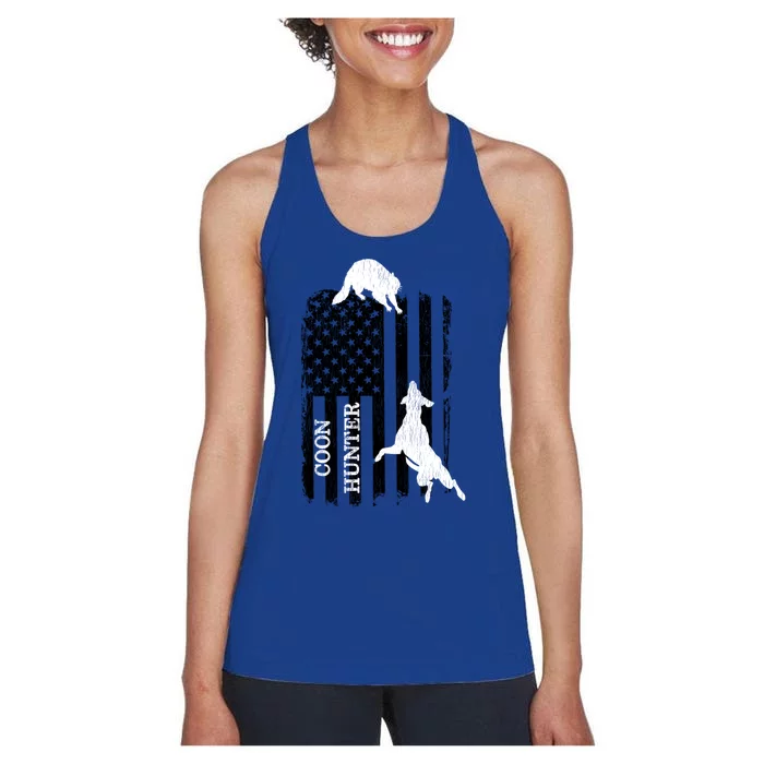 Patriotic Coon Hunting Dogs American Flag Gift Women's Racerback Tank