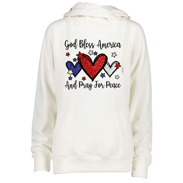 Patriotic Christian Hearts Pray For Peace God Bless America Gift Womens Funnel Neck Pullover Hood