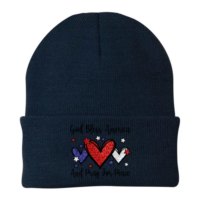 Patriotic Christian Hearts Pray For Peace God Bless America Gift Knit Cap Winter Beanie