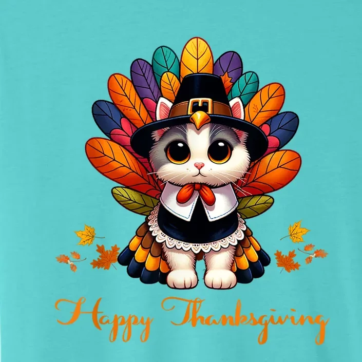 Pilgrim Cat In Turkey Disguise Turkey Costume Thanksgiving ChromaSoft Performance T-Shirt