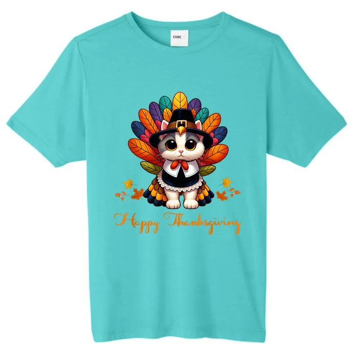 Pilgrim Cat In Turkey Disguise Turkey Costume Thanksgiving ChromaSoft Performance T-Shirt