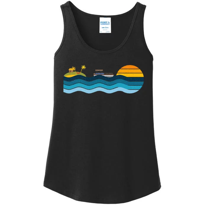 Pontoon Captain Island Sunset Pontoon Boat Summer Relaxing Ladies Essential Tank