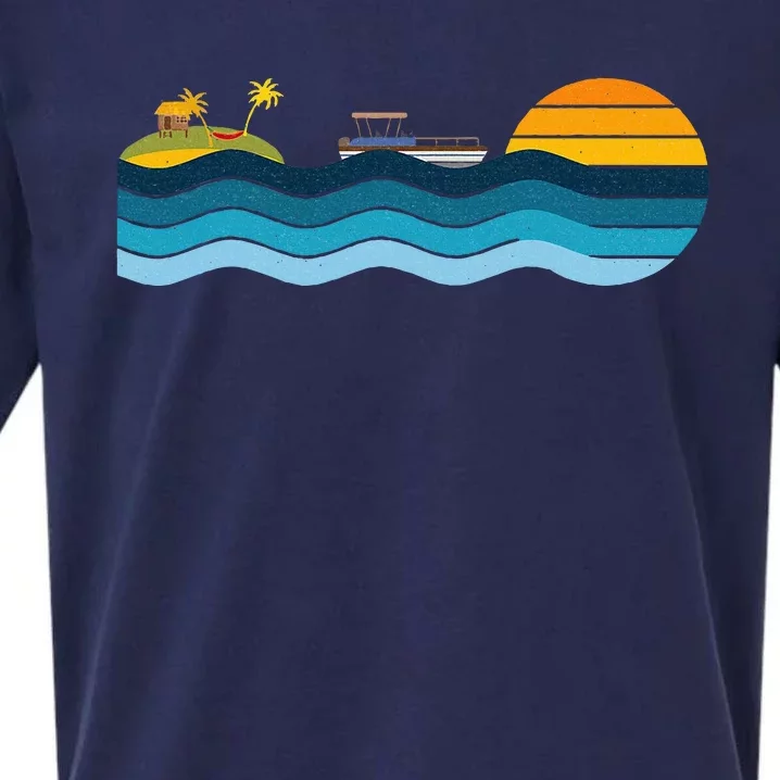 Pontoon Captain Island Sunset Pontoon Boat Summer Relaxing Sueded Cloud Jersey T-Shirt