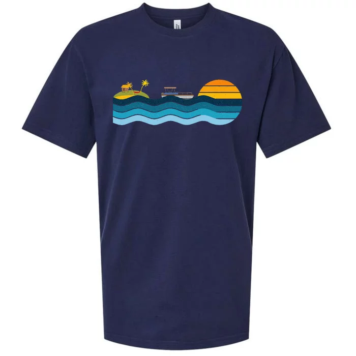 Pontoon Captain Island Sunset Pontoon Boat Summer Relaxing Sueded Cloud Jersey T-Shirt