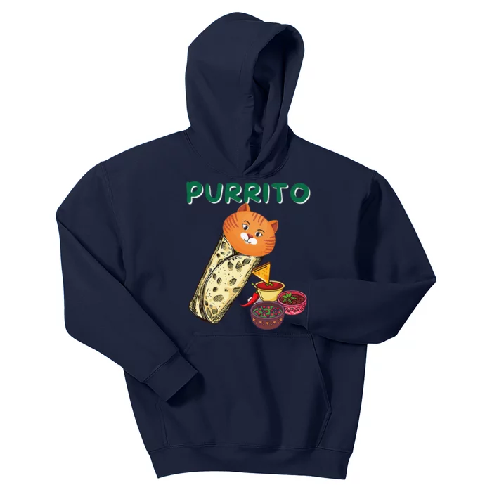 Purrito Cat In A Burrito Cat Lover Mexican Food Kitty Kids Hoodie