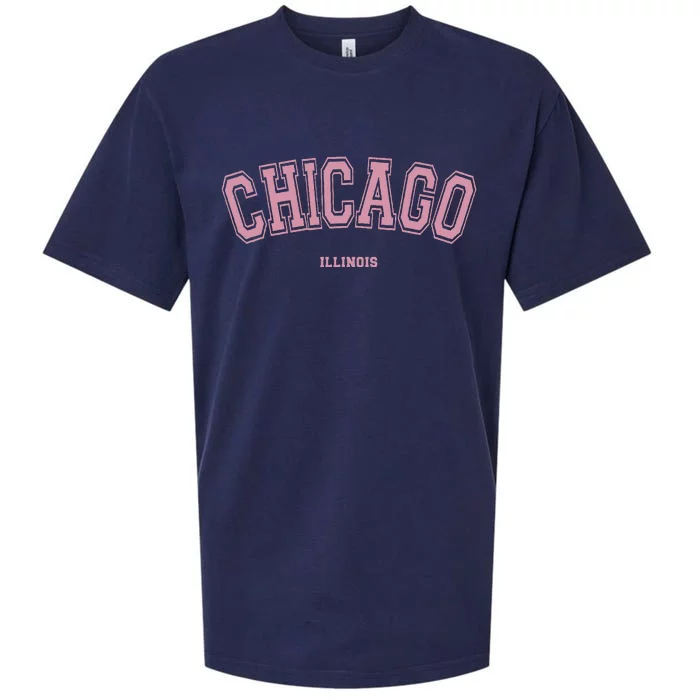 Pink Chicago Illinois Il Varsity Style On Chicago Sueded Cloud Jersey T-Shirt