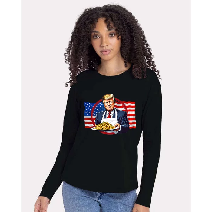 Patriotic Chef Illustration With American Flag Womens Cotton Relaxed Long Sleeve T-Shirt