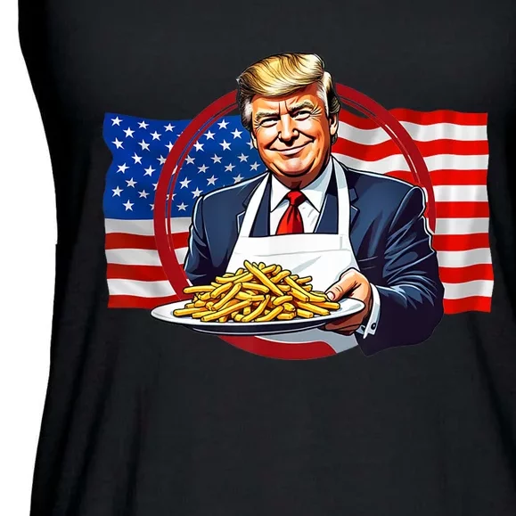 Patriotic Chef Illustration With American Flag Ladies Essential Flowy Tank