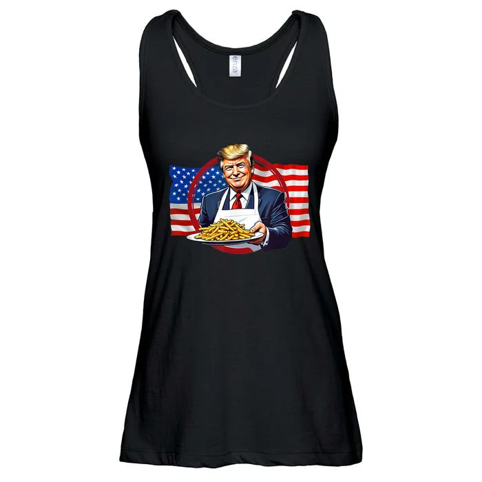 Patriotic Chef Illustration With American Flag Ladies Essential Flowy Tank