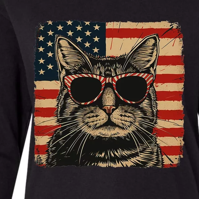 Patriotic Cat Independence Day Celebration Womens Cotton Relaxed Long Sleeve T-Shirt