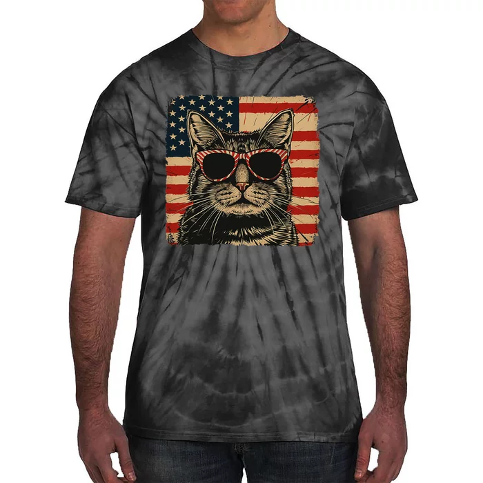 Patriotic Cat Independence Day Celebration Tie-Dye T-Shirt