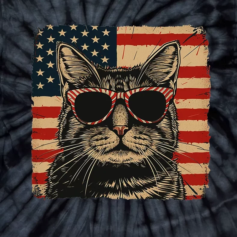 Patriotic Cat Independence Day Celebration Tie-Dye T-Shirt