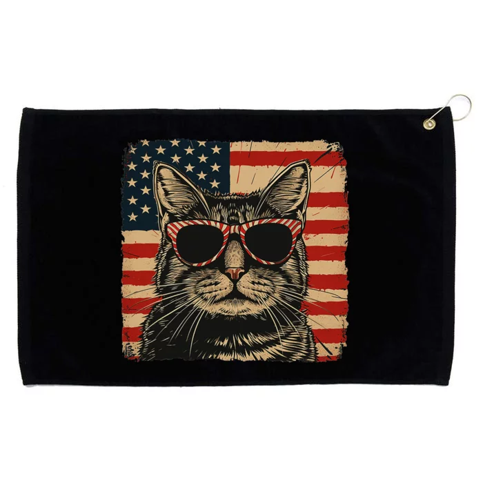 Patriotic Cat Independence Day Celebration Grommeted Golf Towel