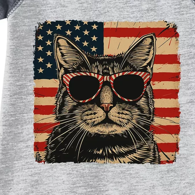 Patriotic Cat Independence Day Celebration Infant Baby Jersey Bodysuit