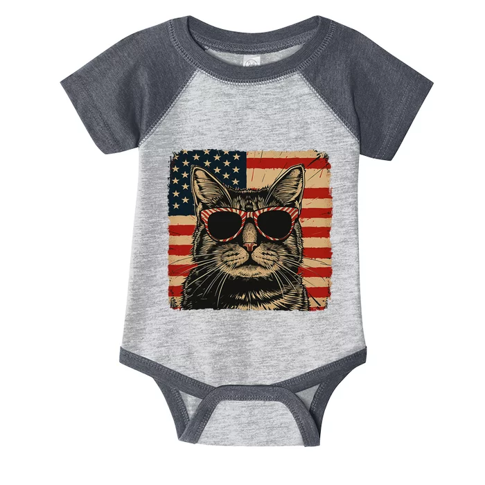 Patriotic Cat Independence Day Celebration Infant Baby Jersey Bodysuit