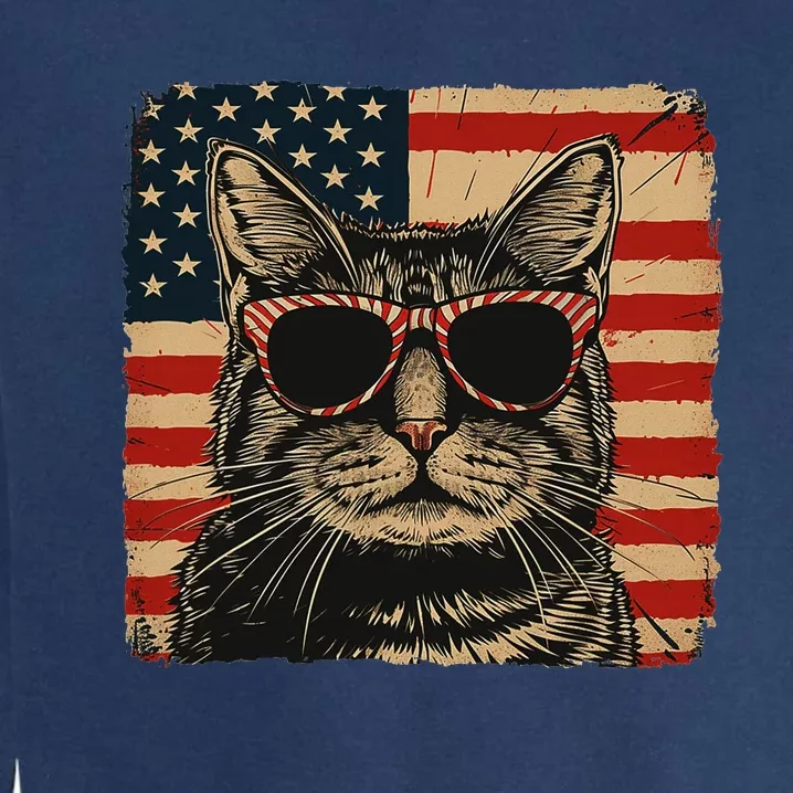 Patriotic Cat Independence Day Celebration Garment-Dyed Sweatshirt