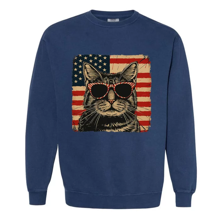 Patriotic Cat Independence Day Celebration Garment-Dyed Sweatshirt