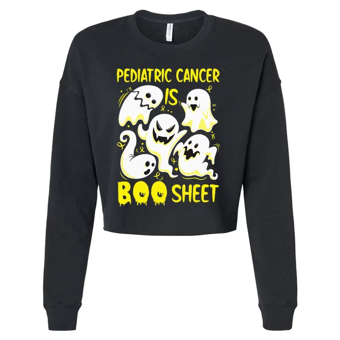 Pediatric Cancer is Boo Sheet Yellow Boos Halloween Ghost Cropped Pullover Crew