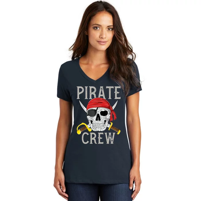 Pirate Crew Jolly Roger Flag Skull Family Matching Pirates Women's V-Neck T-Shirt